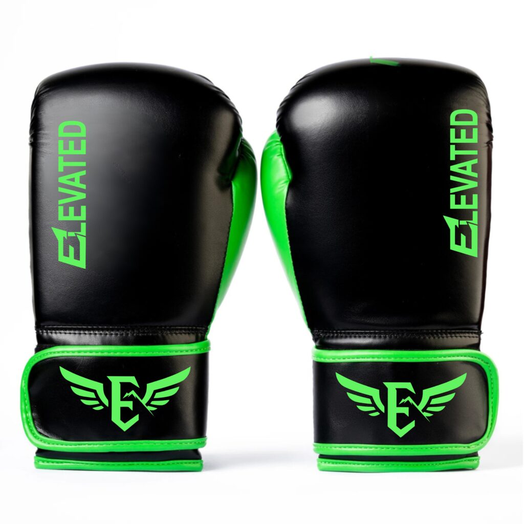 Kickboxing and boxing training gear set with gloves, shin guards, wraps and protective equipment